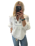 Garcia white top with blue embroidery