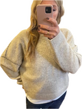 Oatmeal Jumper with Navy Stitching