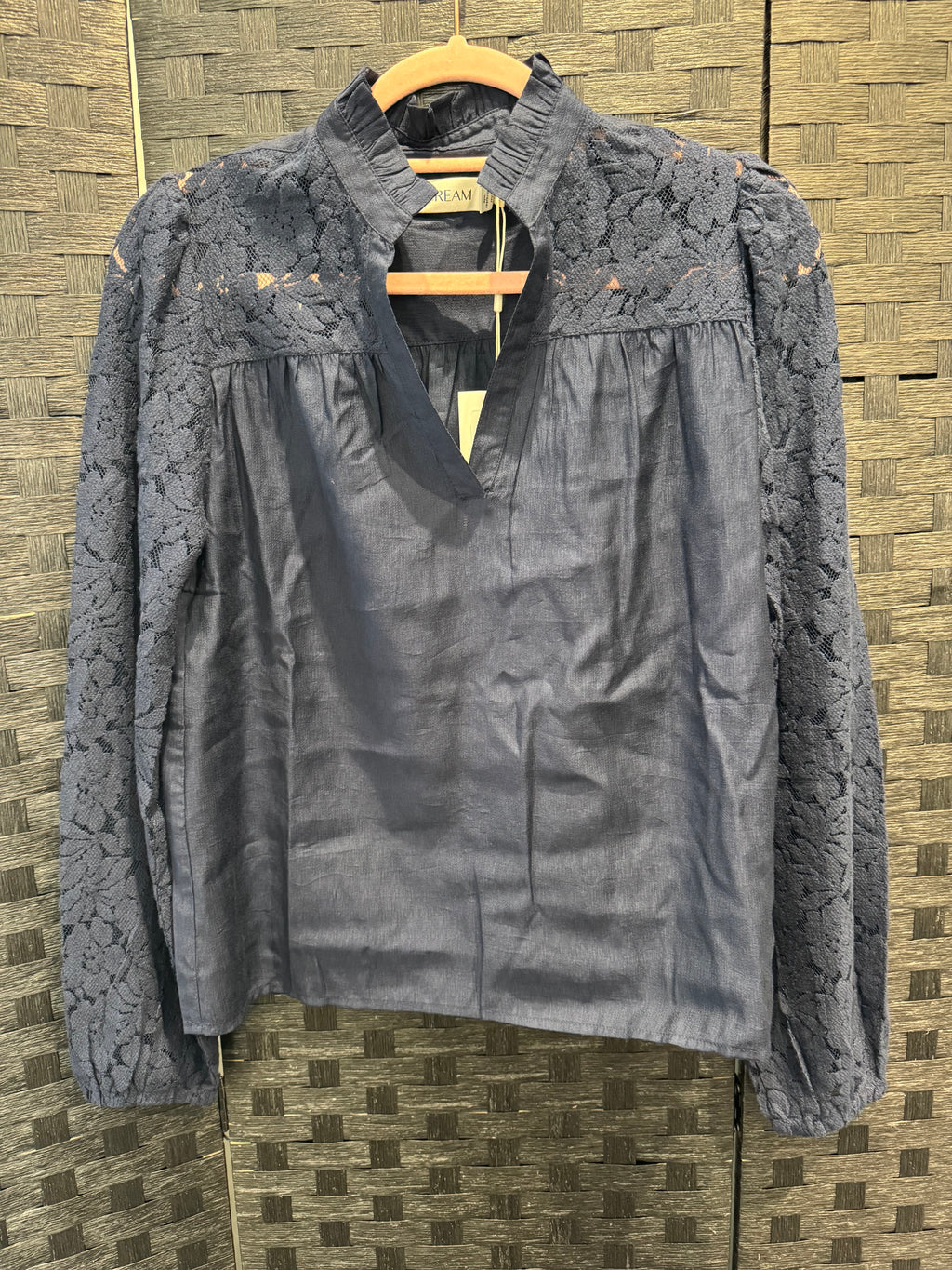 Navy lace detail blouse