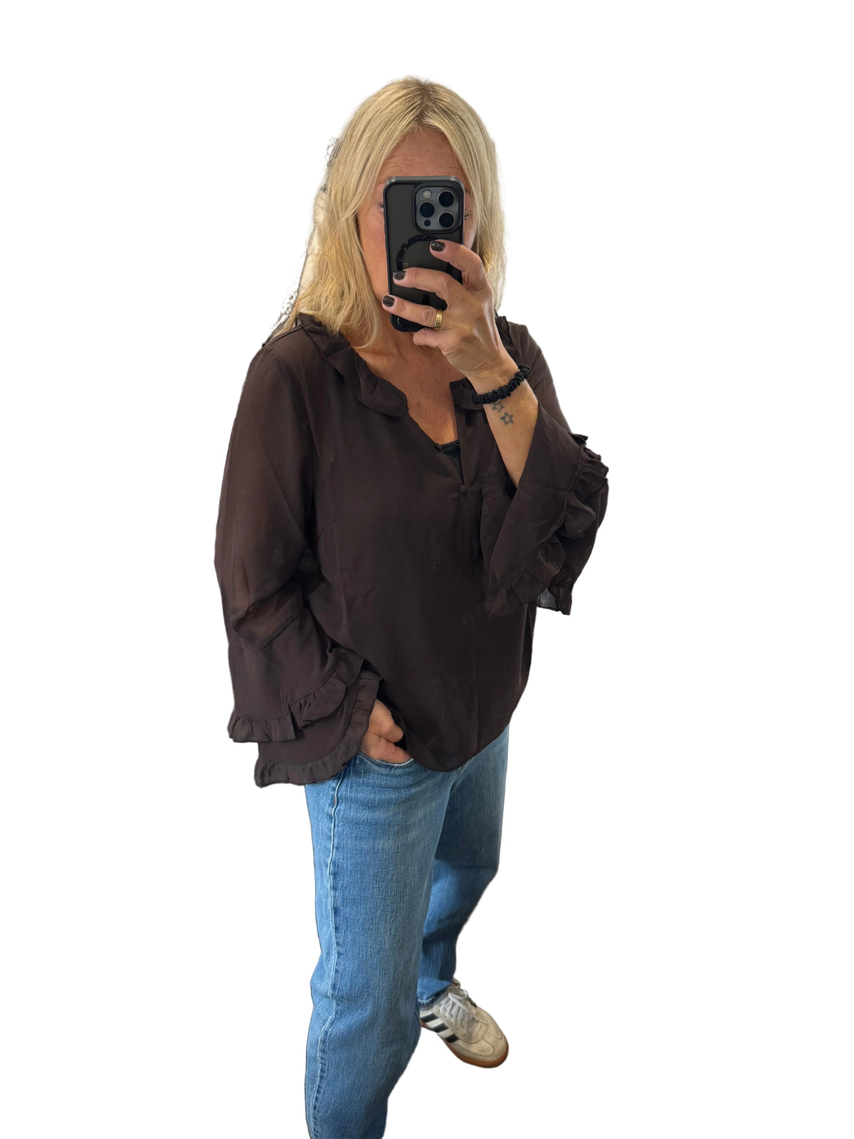 Cream clothing brown chiffon blouse