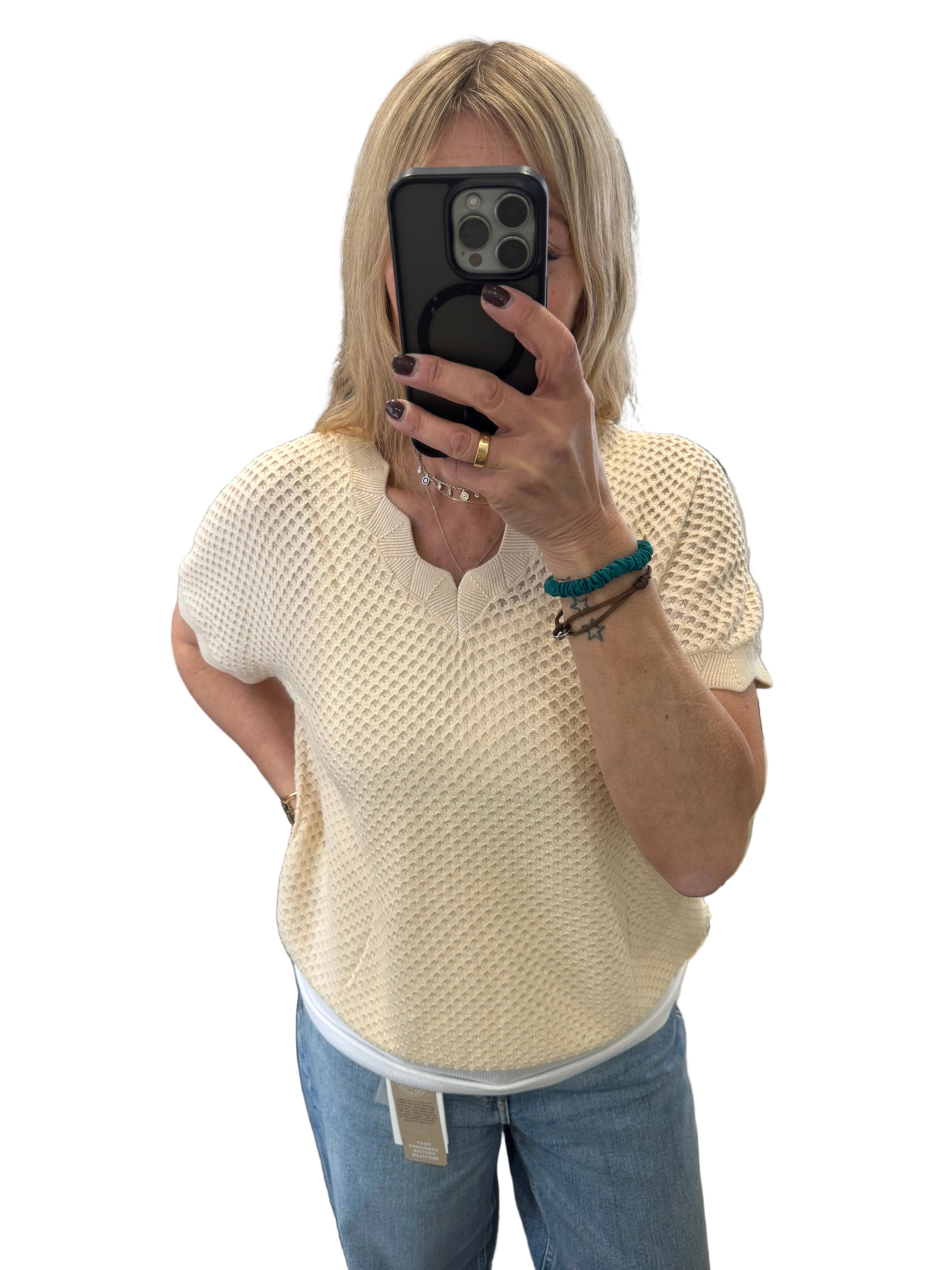 Garcia cream scalloped knitted top