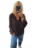 Cream clothing brown chiffon blouse