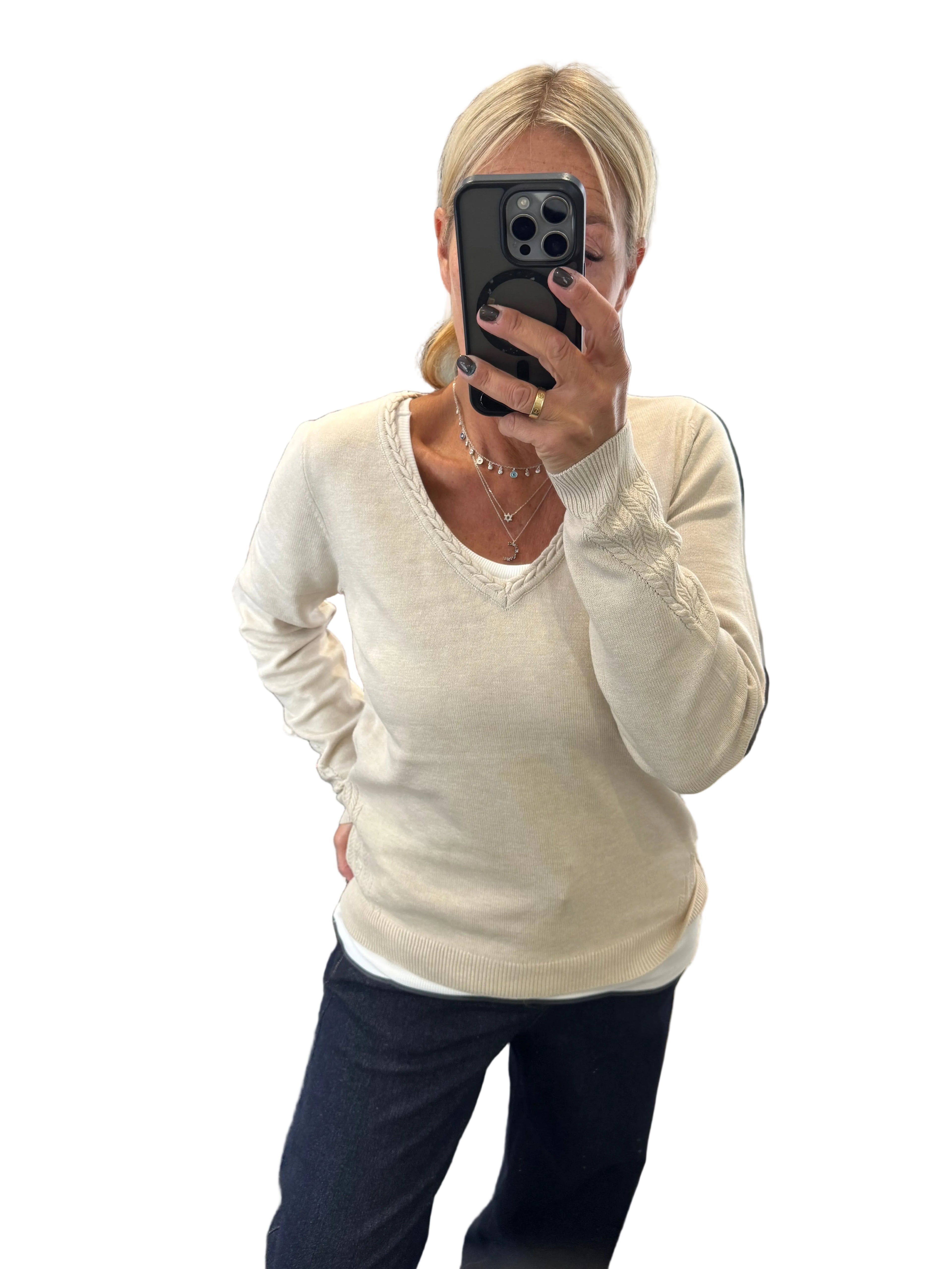 Cream clothing stone v neck jumpers