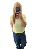 Yellow fine cotton knit v neck