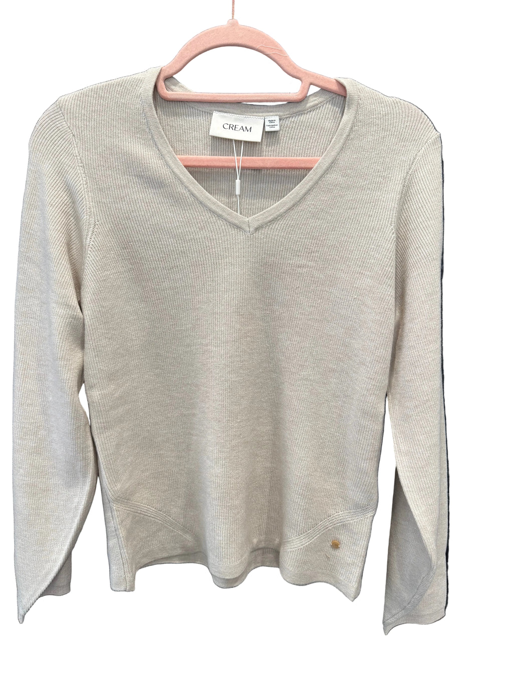 V neck oatmeal ribbed jumper