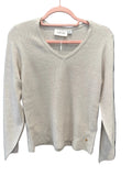 V neck oatmeal ribbed jumper