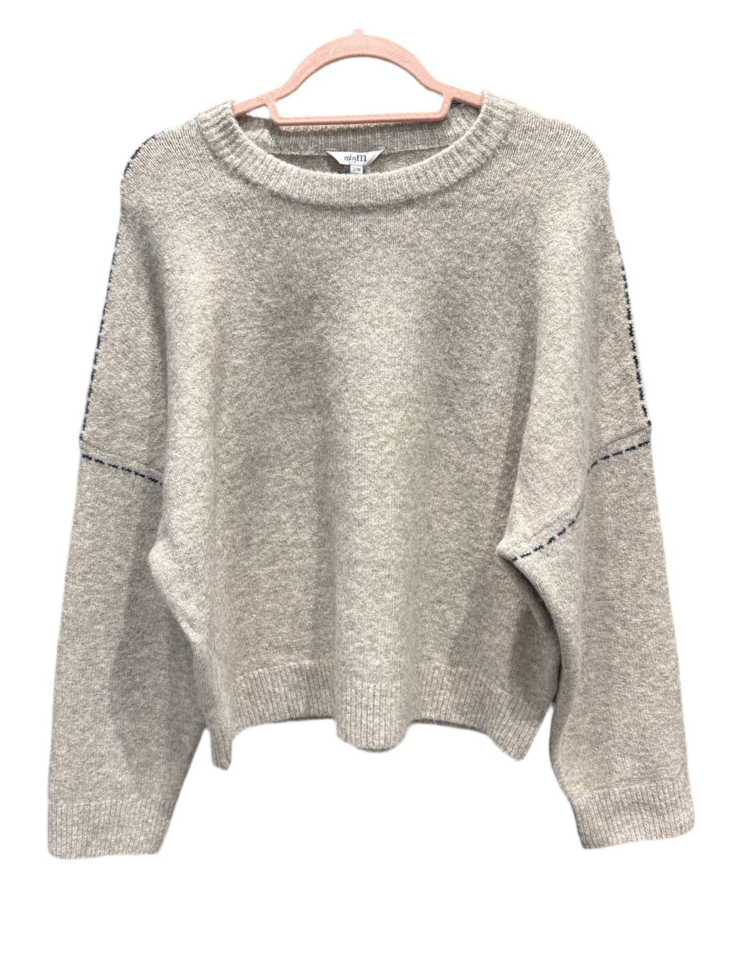 Oatmeal Jumper with Navy Stitching