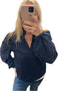 Navy lace detail blouse
