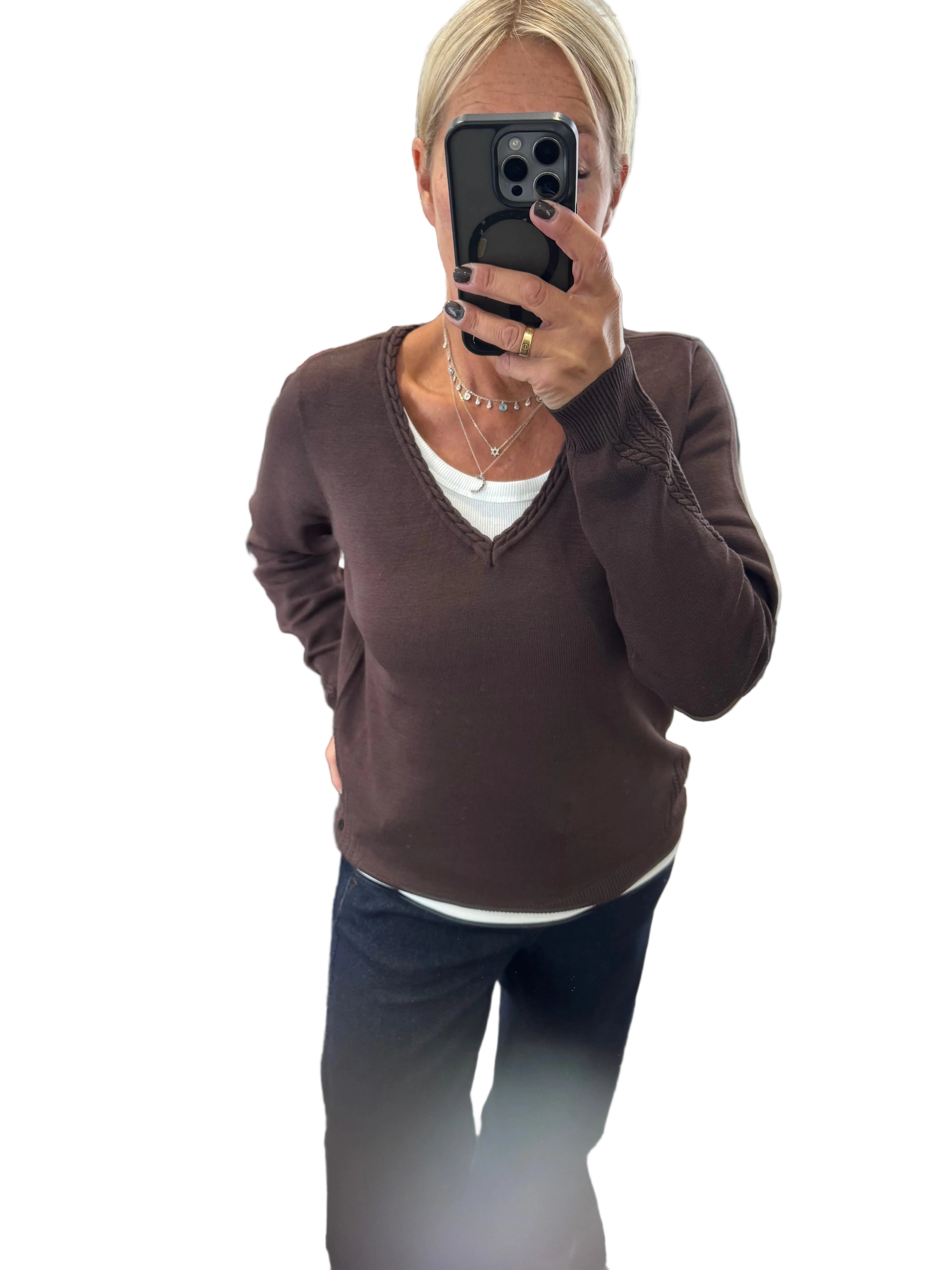 Cream clothing chocolate v neck jumper