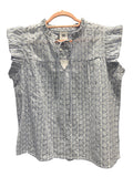 Light blue & white frill top