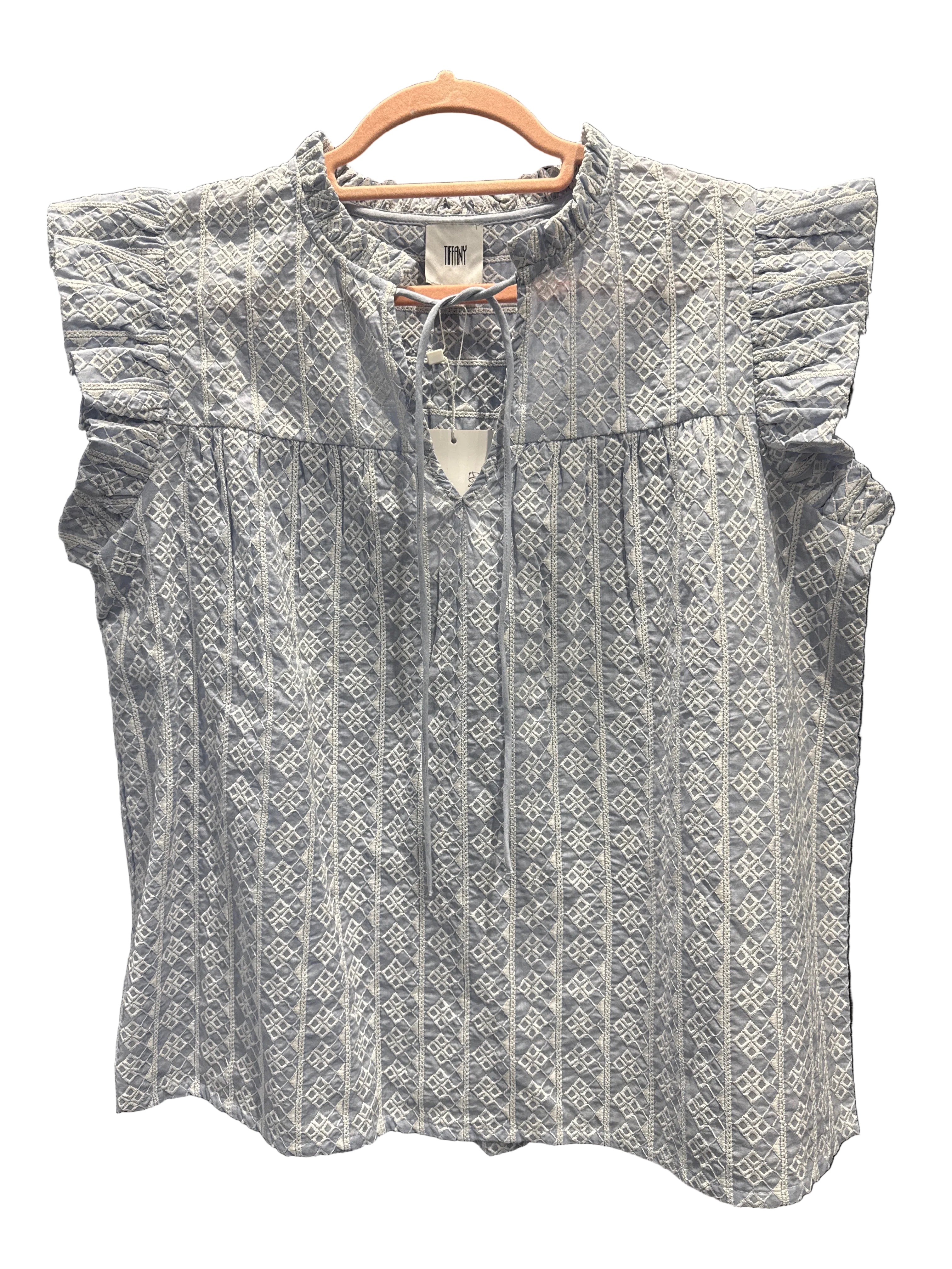Light blue & white frill top