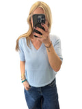 Pale blue fine cotton knit v neck