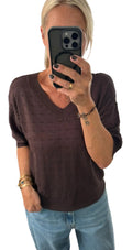 Cream clothing brown knitted v neck jumper
