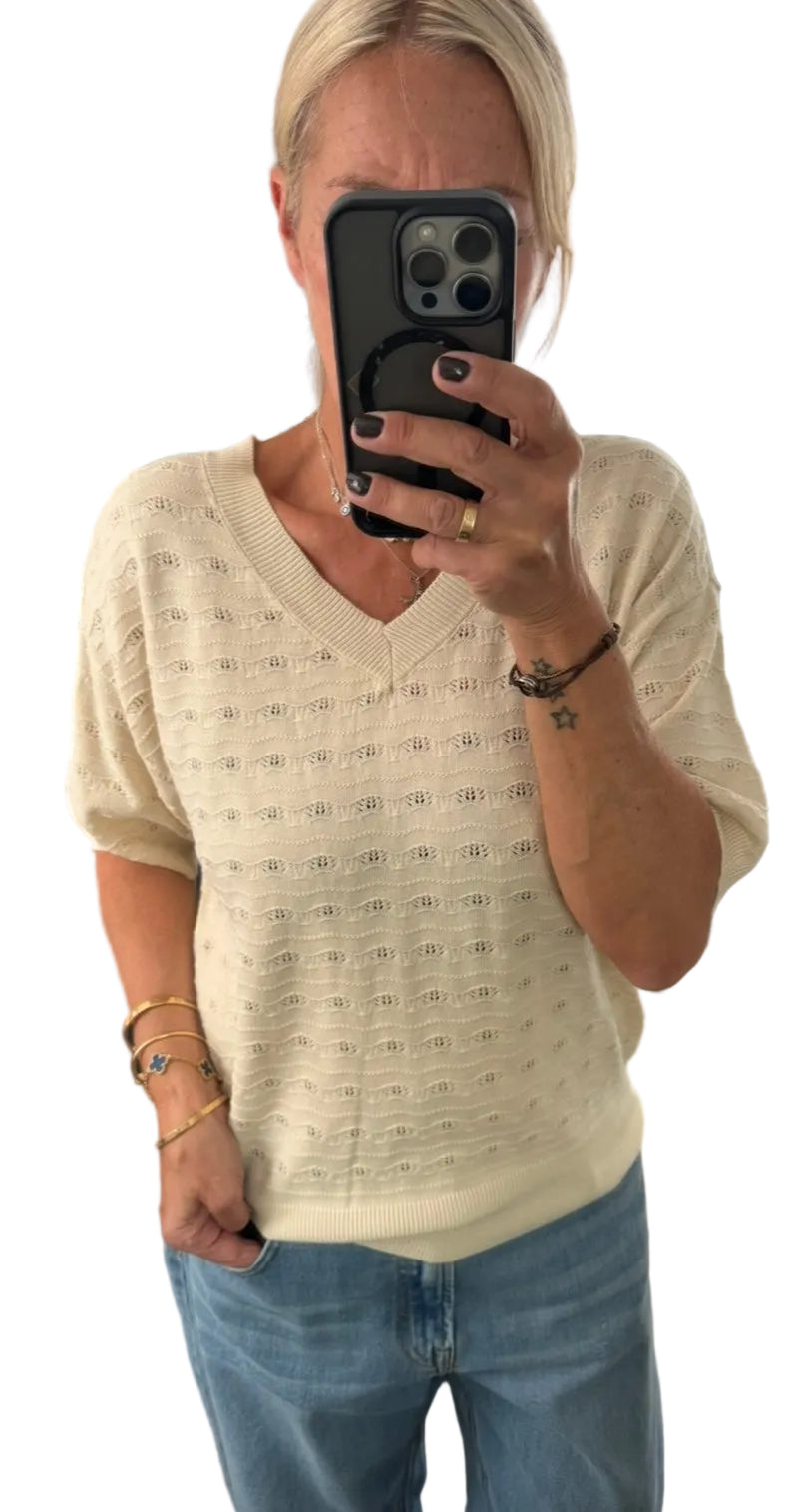 Cream clothing oatmeal knitted v neck