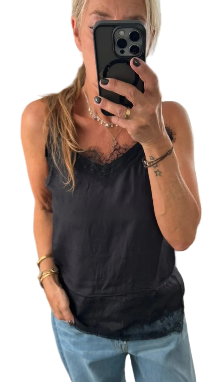 Cream clothing black lace cami