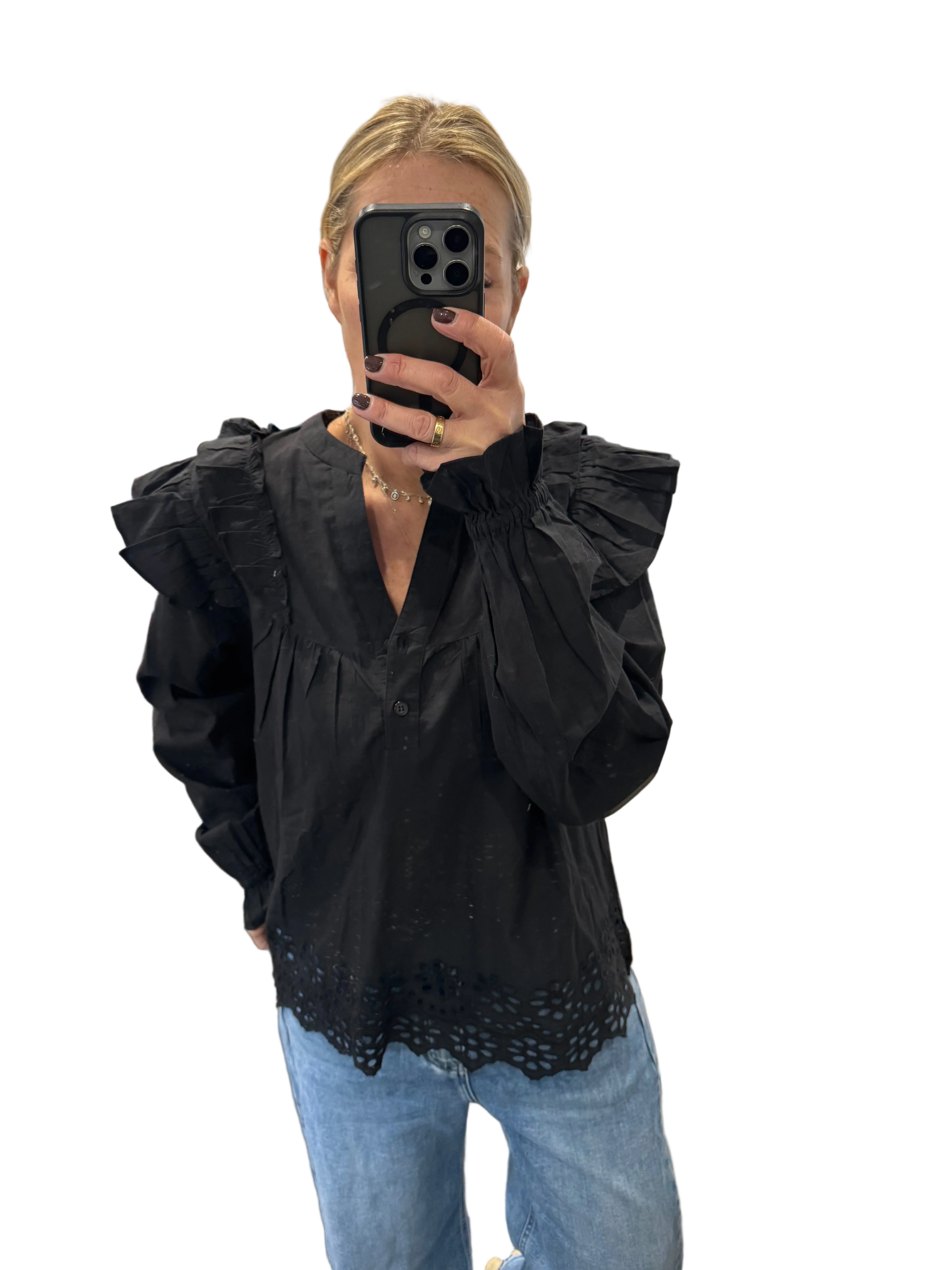 Mbym black frill top