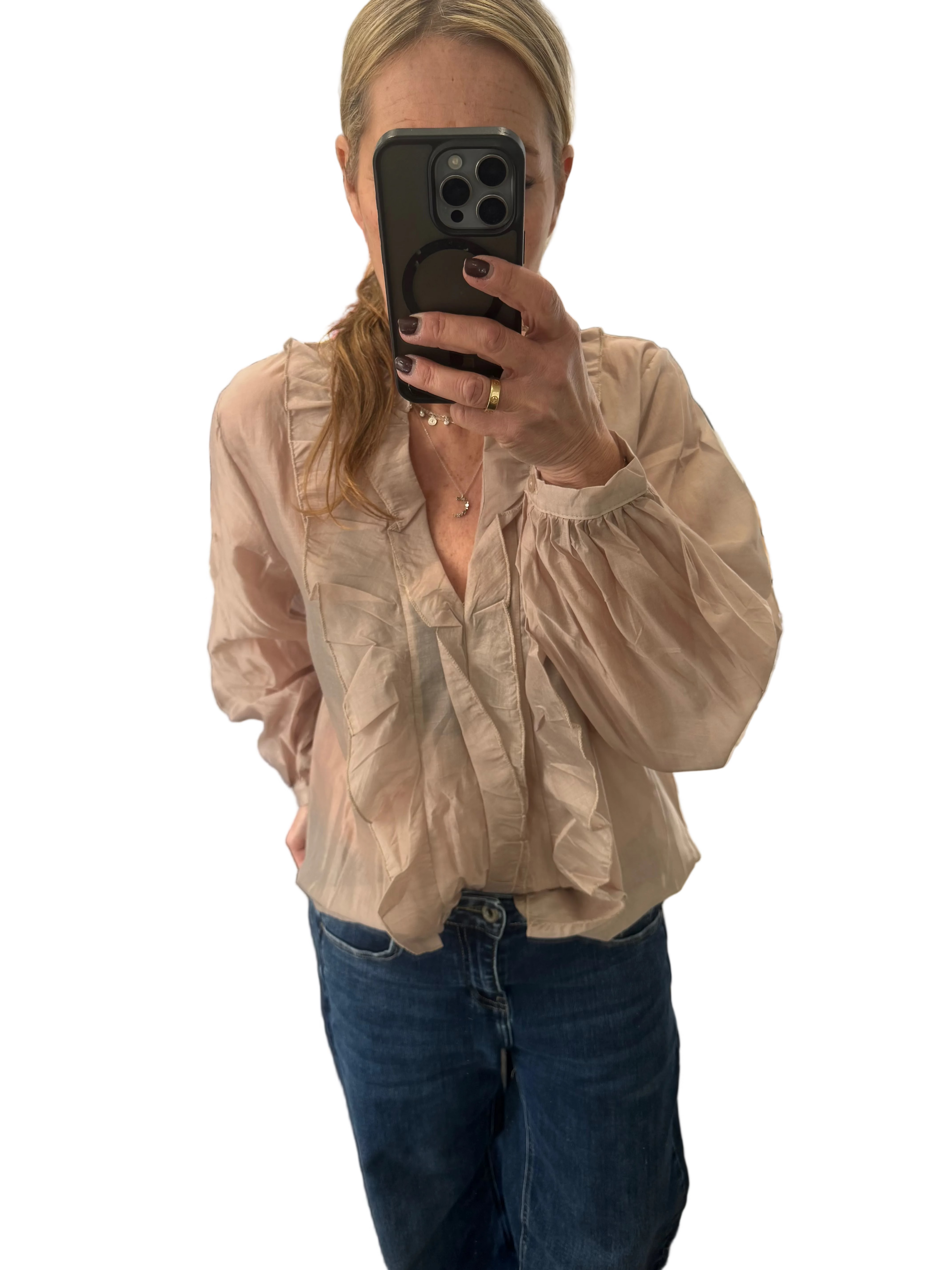 Marta taupe frill blouse