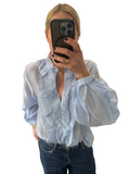 Marta baby blue frill blouse