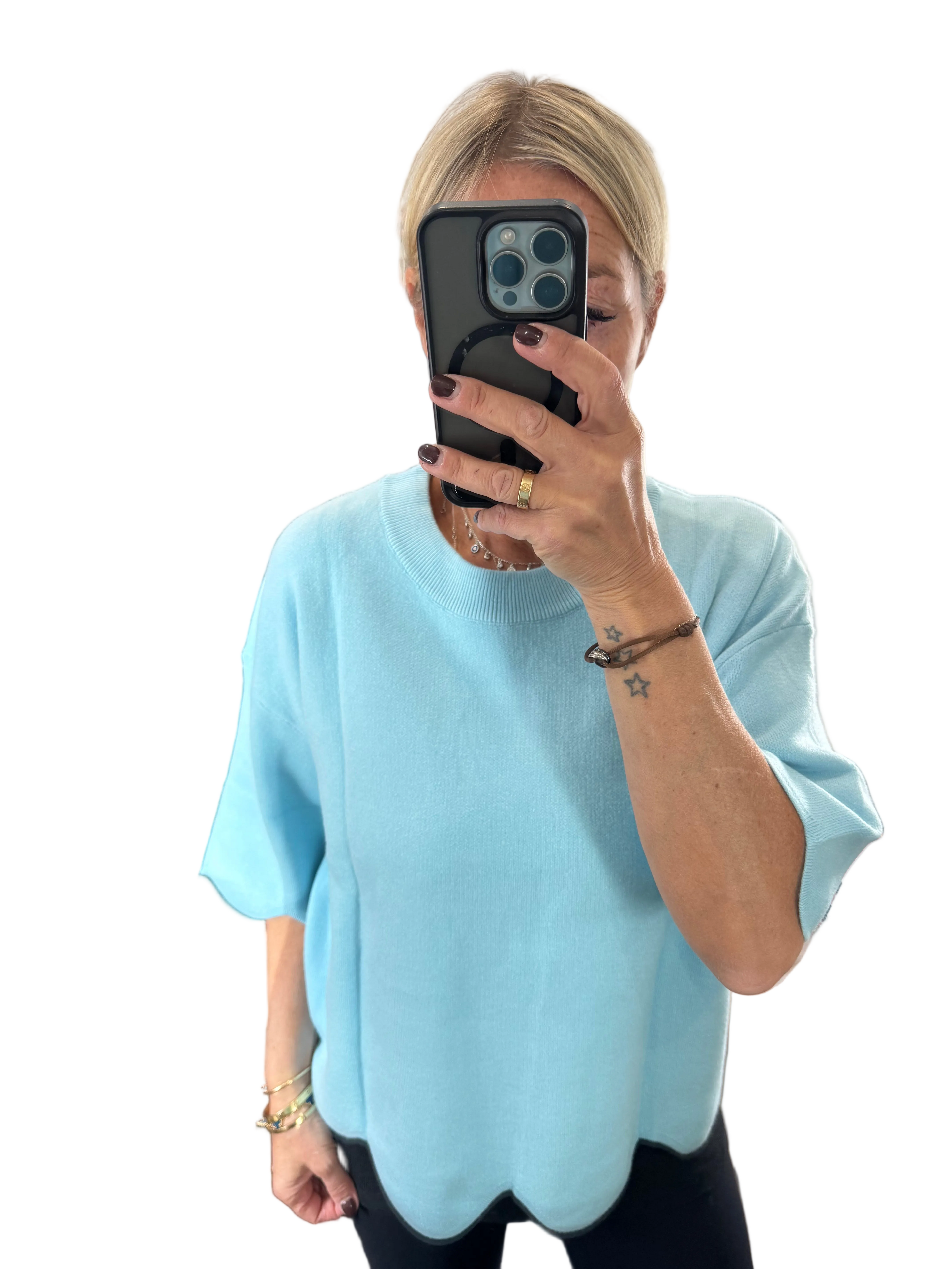 Blue scalloped knit